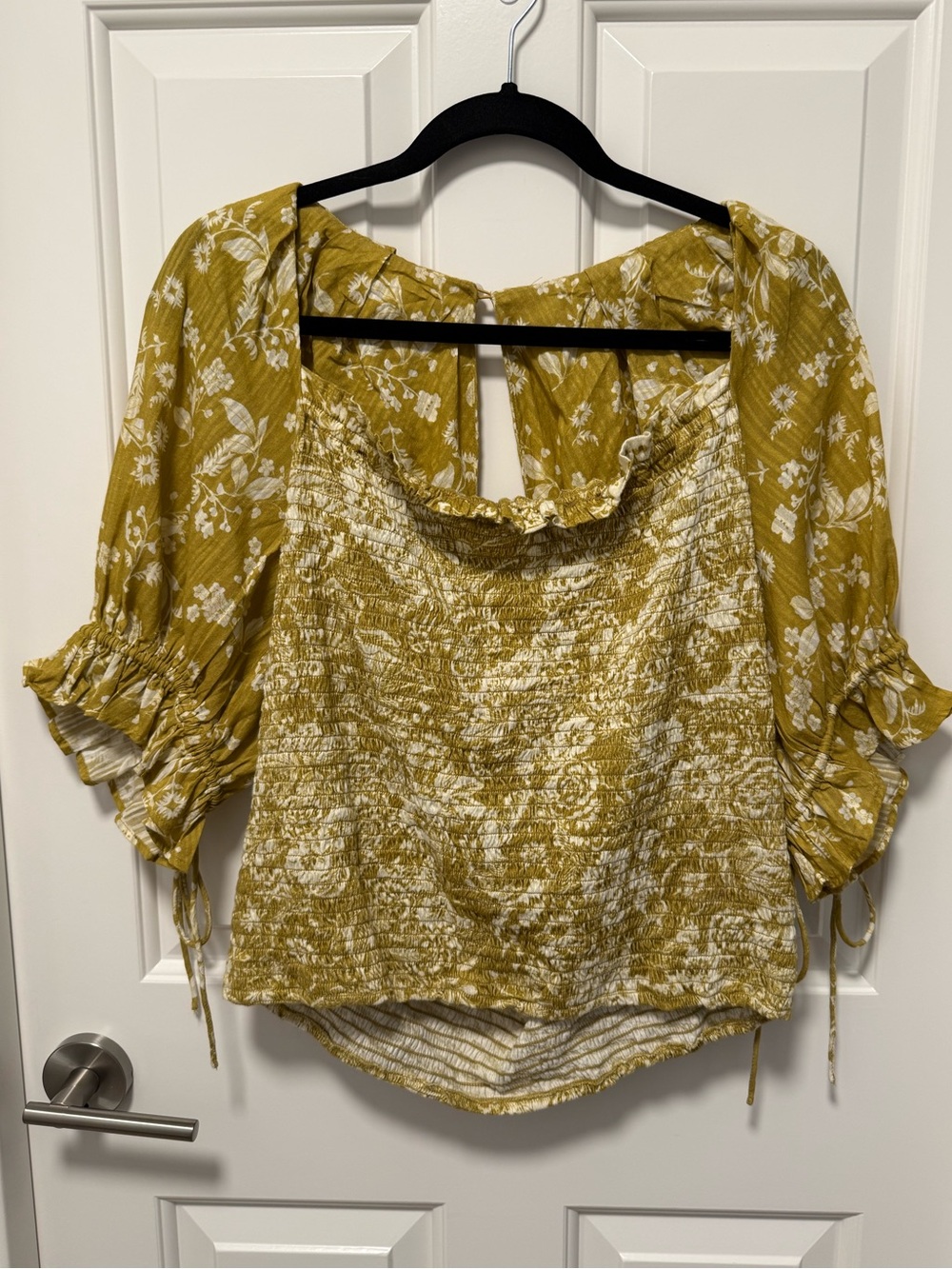 Anthropologie Shirred Floral Top